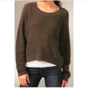 Vince Women’s Waffle Knit Yal Wool Brown Dropped Shoulder Pullover Sweater